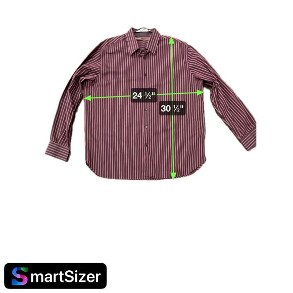 Perry Ellis Mens Red & White Striped Long Sleeve Button-Up Shirt XL 100% Cotton - Picture 8 of 8
